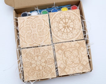 Tile painting kit, wooden coaster paint kits for adults, diy Kit for birthday gift, gift for mom, diy kit for window coaster, Mothers Day
