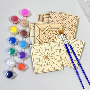 Square painting kits, wooden coaster paint kits for adults, diy Kit for birthday gift, diy kit for window coaster, Coaster Paint wood art