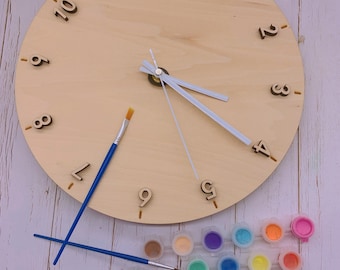 DIY wooden wall clock  kit, Diy painting kit, clock kit, wooden clock DIY craft,  clock DIY Kit, gift for kids