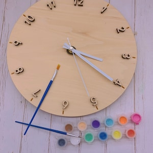 DIY wooden wall clock kit, Diy painting kit, clock kit, wooden clock DIY craft, clock DIY Kit, gift for kids image 1