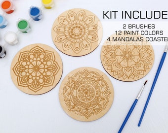 Mandalas painting kit, wooden coaster paint kits for adults, diy Kit for birthday gift, diy Kit for mandala coaster, Mothers Day PK001