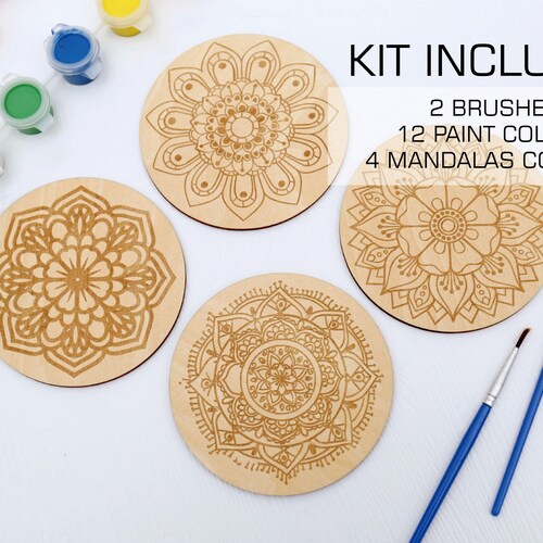DIY Wooden Mandalas Paint Kit DIY Mandala Coaster Painting Etsy