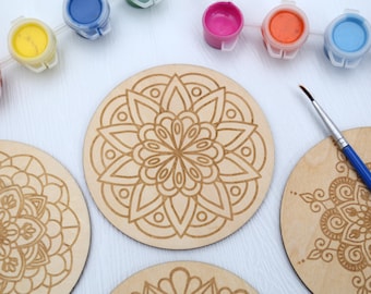 Mandalas painting kit, wooden coaster paint kits for adults, diy Kit for birthday gift, diy Kit for mandala coaster PK001