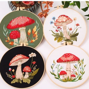 Beginner Punch Needle Embroidery Kit - Easy DIY Mushroom Toadstool Theme