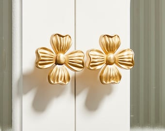 Textured Gold Clover Cabinet Knobs Matte Brass Drawer handles Wardrobe handles Pulls, Cabinet Dresser Knobs Handles, DIY Furniture hardware