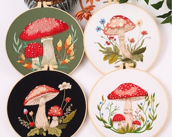 Wild mushroom Embroidery kits, flower embroidery kit beginner, plants embroidery kit, cute DIY Kit Embroidery, DIY Kit adult, gift for kids