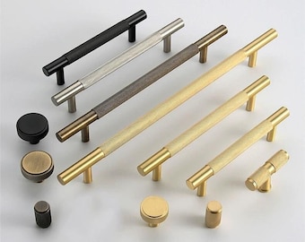 Knurled Gold Brass Drawer Handles Pull Knobs Antique Brass Cabinet Pulls Knobs Handles Wardrobe Door Knob handle pull DIY Furniture Hardware