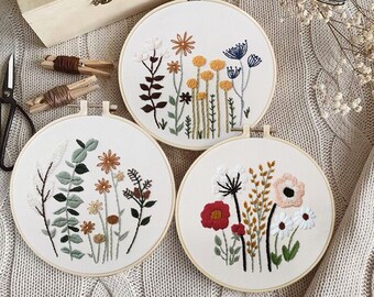 Embroidery Kit Beginner, embroidery kit floral, botanical herb embroidery kit, diy Kit Embroidery, diy Kit adult