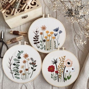 Stickerei Kit Anfänger, Stickpackung Blumen, Stickpackung Kräuter, diy Kit Stickerei, diy Kit Erwachsene