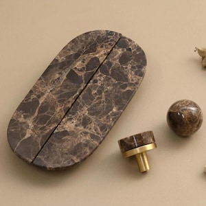 Luxe Emperador marmeren ladeknopjes, kastknoppen, bruin geaderd ovaal marmeren knoppen voor kaptafel, dressoir, kast of kledingkast, Villa Decor