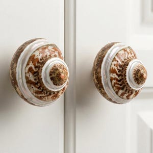 Cat's Eyes Turban Shell Drawer Dresser knob Natural Brown Marbled Turbo Bathroom Vanity knob pull Boho Coastal Seashell Cabinet knobs handle