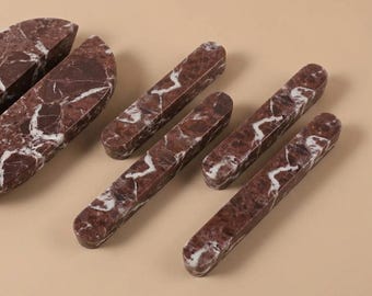 Rosso Levanto Villa Furniture Cabinet handle knobs Luxury marble Drawer dresser pulls Natural Rosso Marble Cupboard Wardrobe pulls knobs