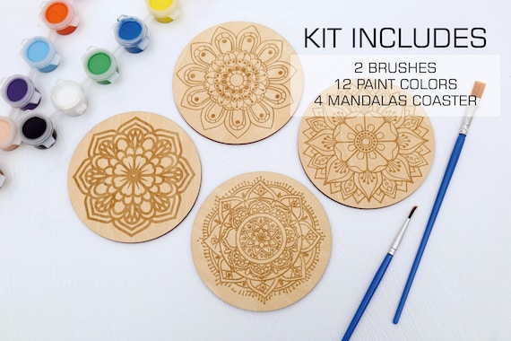 Mandalas Painting Kit, Wooden Coaster Paint Kits for Adults, Diy
