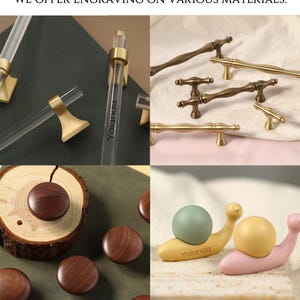 Solid Brass Drawer Knobs Pulls Gold Dresser Knobs Hexagon Brass Cabinet pulls handle Kitchen Handles DIY laser engraved Wardrobe handle pull image 4