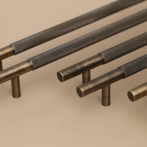 Antique Brass Knurled Cabinet Handles Pulls Solid Brass Drawer Pulls Knobs Handles, laser engraved Wardrobe Dresser Knob handle pull