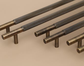 Antique Brass Knurled Cabinet Handles Pulls Solid Brass Drawer Pulls Knobs Handles, laser engraved Wardrobe Dresser Knob handle pull