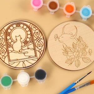 Cats with Flowers coasters painting kits, Wooden paint kits for adults, Diy Kit for birthday gift, Arts Crafts Gift,Birthday Craft Kits Kids