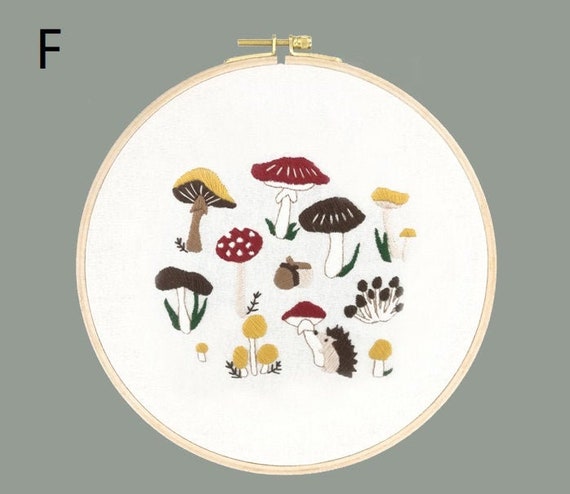 Mushroom Embroidery Kit Beginner Plants Diy, Embroidery Kit Modern