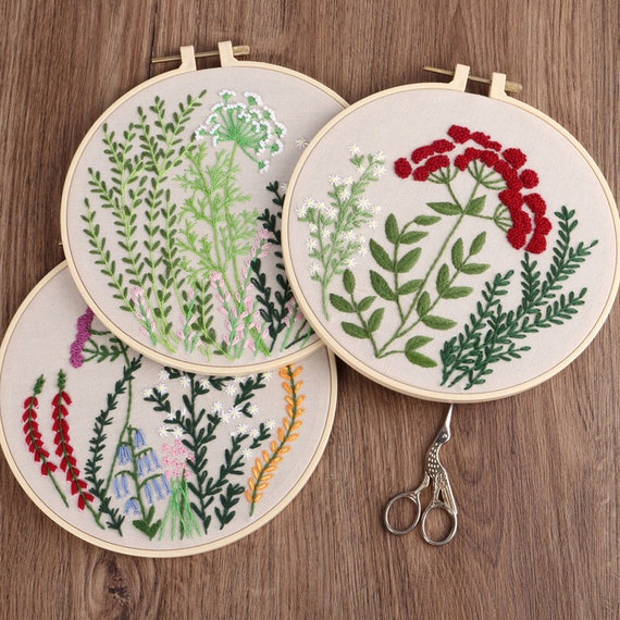 Embroidery Kit Beginner, embroidery kit floral, botancial herb embroidery kit, diy Kit Embroidery,diy Kit adult YP132