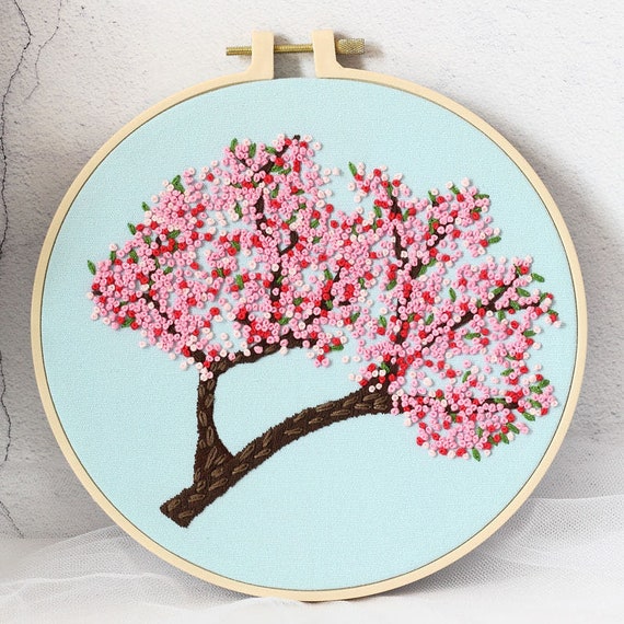 Diy Kit embroidery beginner cherry blossom tree embroidery | Etsy