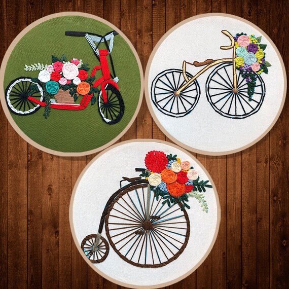 Bike Embroidery Kit For Beginner, beginner kit, funny embroidery kit, diy Kit Embroidery bicycle, diy Kit adult, Mothers Day YP151