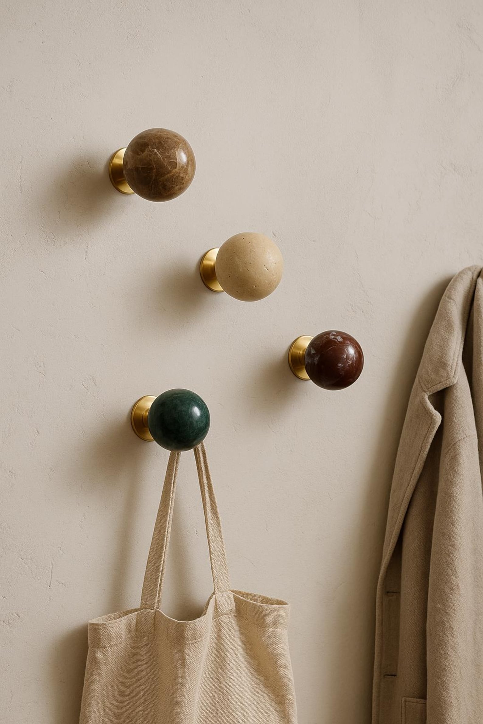 Natural Travertine Wall Hooks, Rosso Marble Wall Hooks, Boho Wall Hooks ...