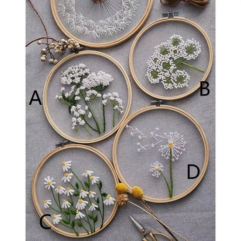 Embroidery Kit Beginner flower diy, embroidery kit modern plants, diy Kit Embroidery gift, diy Kit adult kids, gift for mom image 2