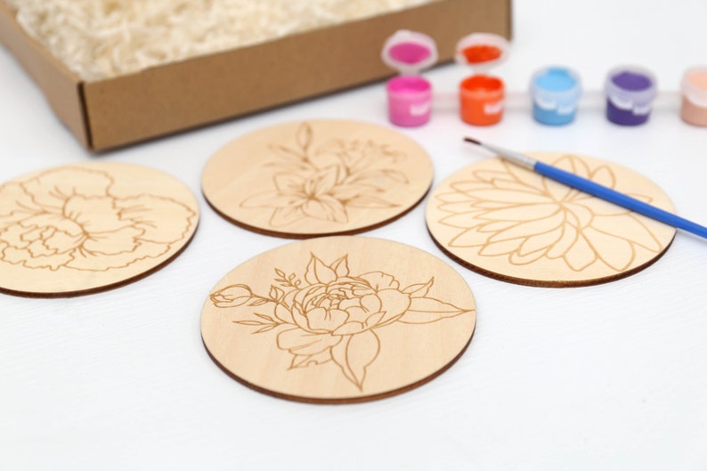 Wooden Flower Painting Kit Wooden Coaster Paint Kits for Etsy