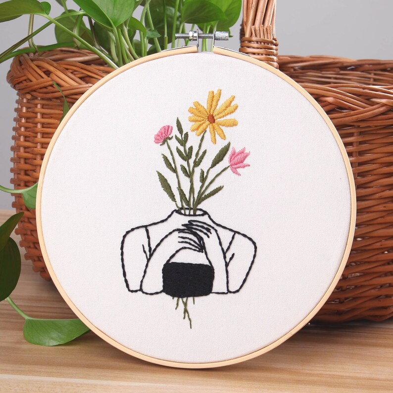 Diy Kit embroidery beginner, plant embroidery kit, female body w
