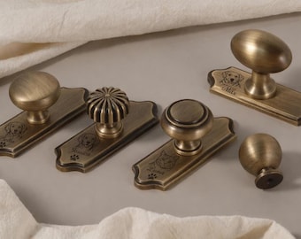 Custom laser engraved Brass Cabinet Handles knob with brass base,Antique Brass Drawer Cupboard Door Handle knob,Wardrobe Knob handles pulls