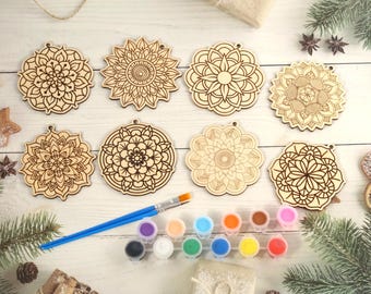Mandalas coaster painting kit, wooden coaster paint kits for adults, diy Kit for birthday gift, diy Kit for mandala coaster Paint wood art