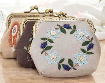 Embroidery Coin Purse Kit Embroidery Chinese Lovely Floral