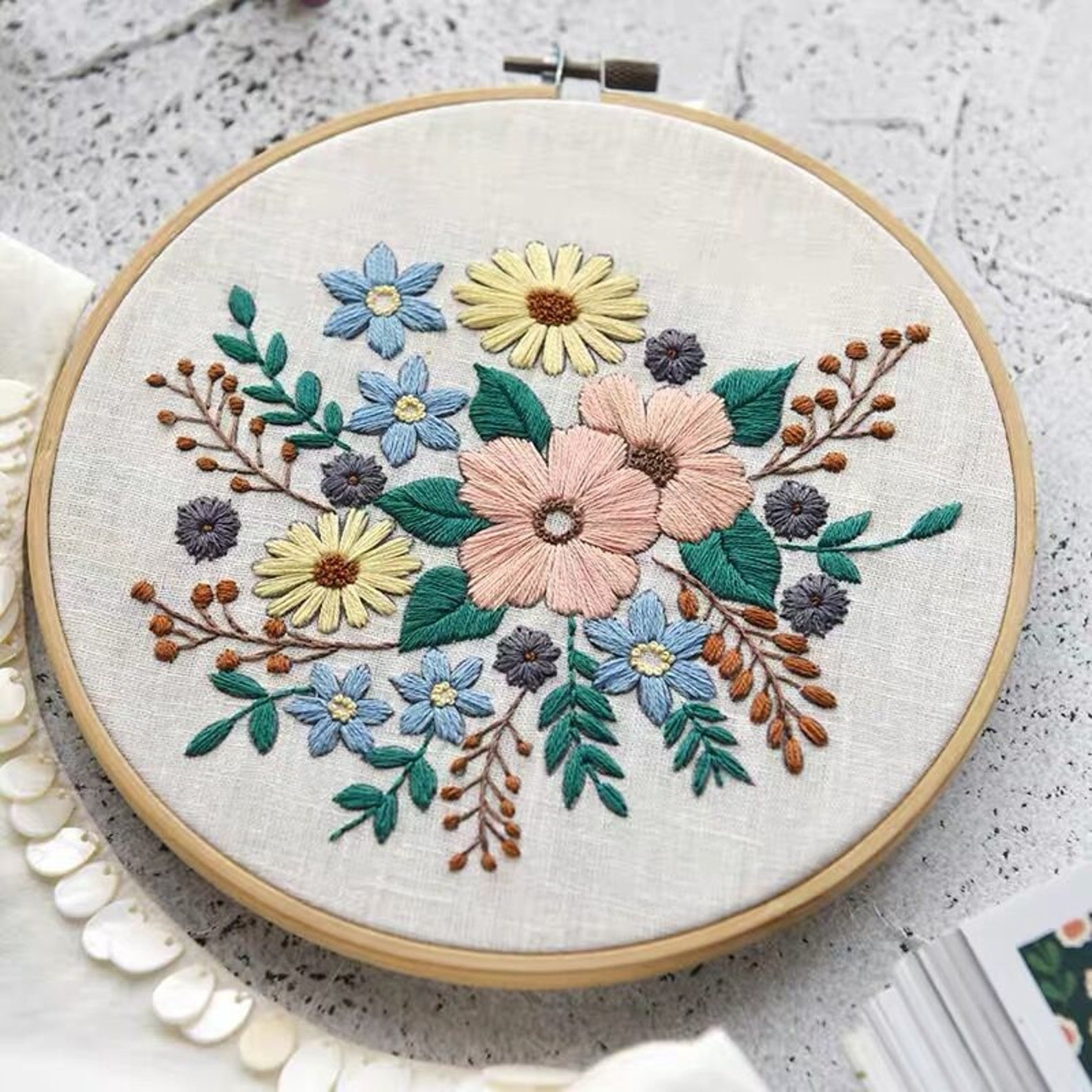 Embroidery Kit Beginner Flower Diy Embroidery Kit Modern Etsy