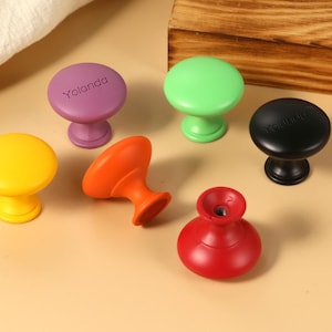 Colorful Kids Round Drawer pulls Dresser Knobs Handles laser engraved Wardrobe handle Nursery Children's Room Cabinet knobs Handles