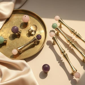 Natural crystal Brass Cabinet Handles Pull, Mirror Gold Drawer Handles Pulls Knobs Handles, DIY laser engraved Wardrobe Knob handle pull