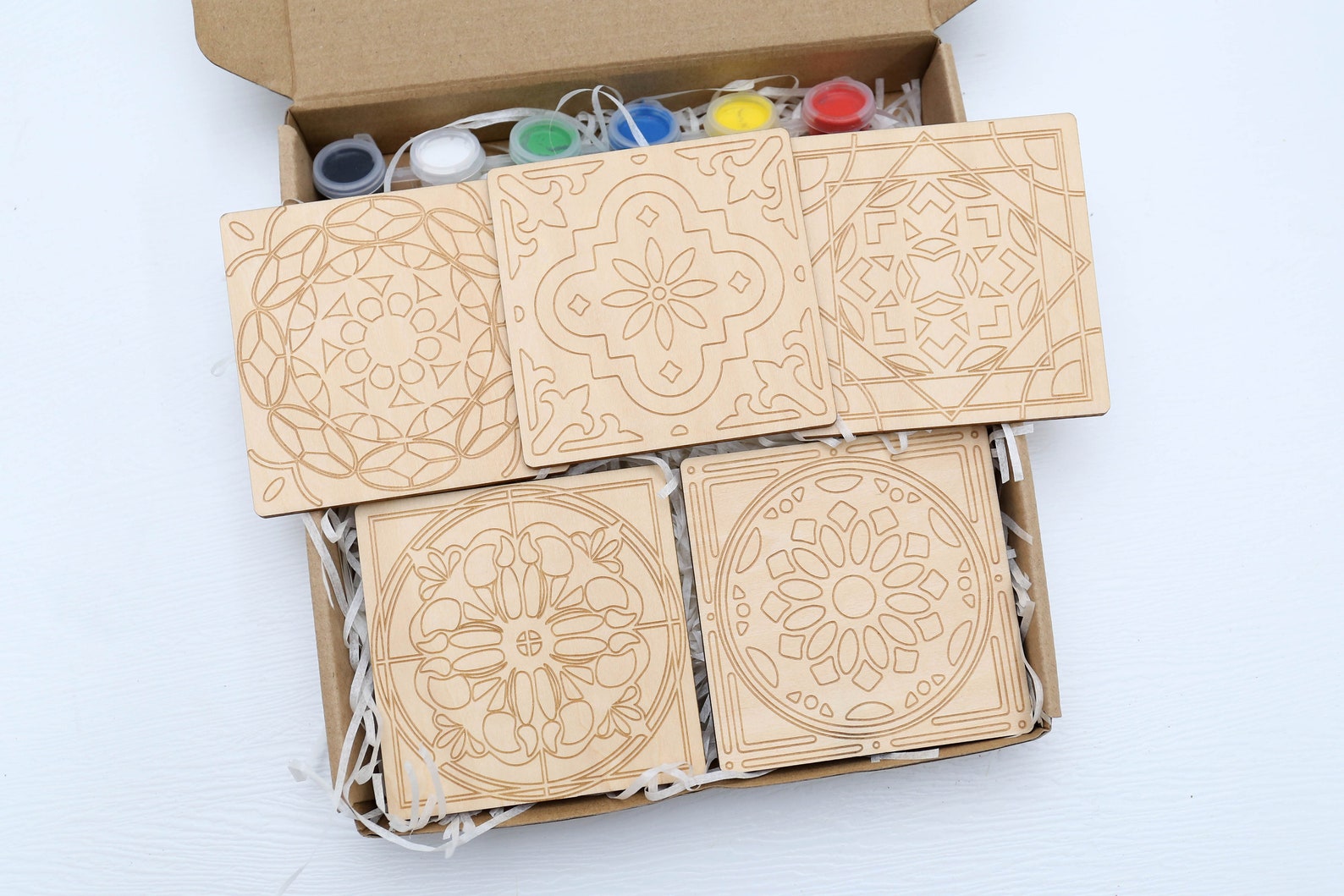 Tile Painting Kit Wooden Coaster Paint Kits for Adults Diy Etsy