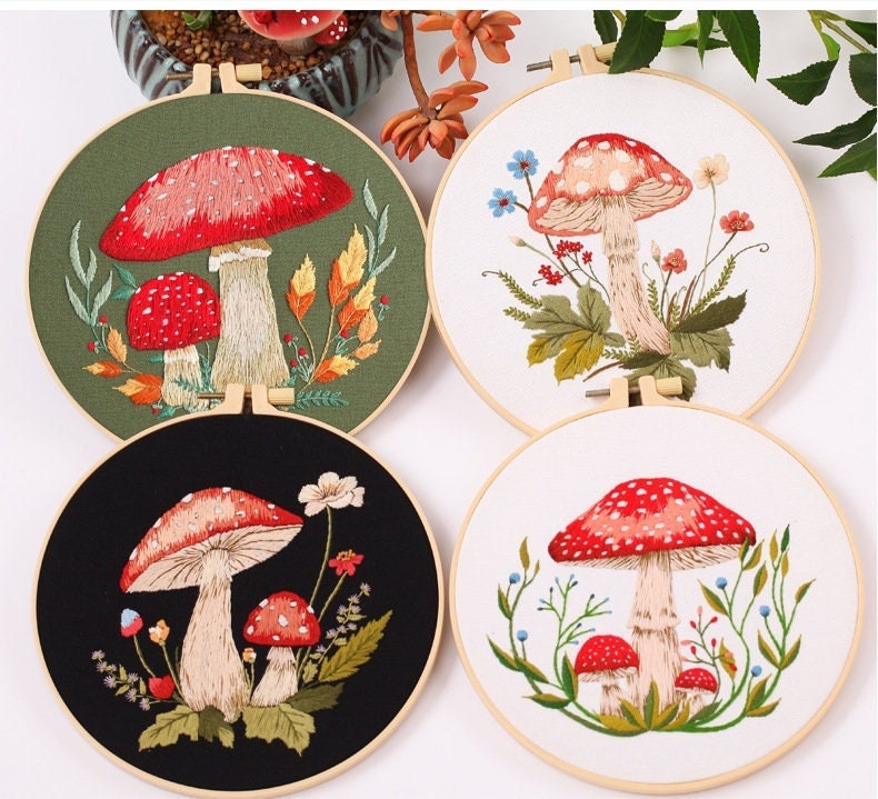 Mini Cross Stitch Embroidery Kit From Kikkerland Mushroom 