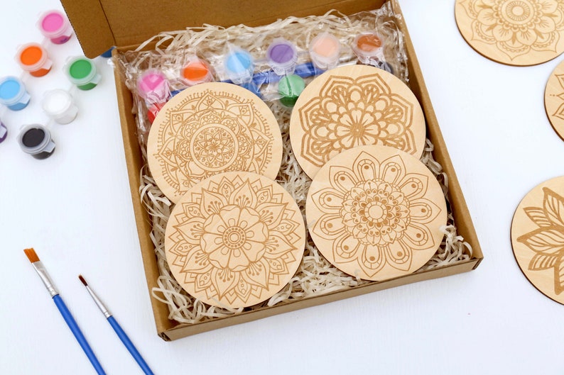 Mandalas painting kit wooden coaster paint kits for adults Etsy