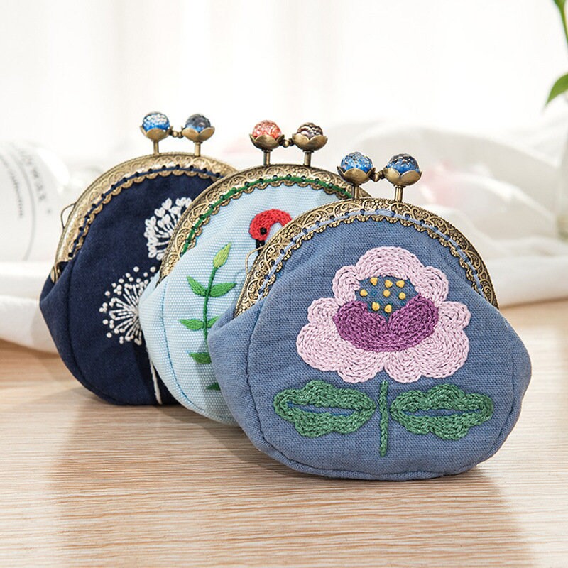 Embroidery Coin Purse Kit Embroidery Chinese Lovely Floral