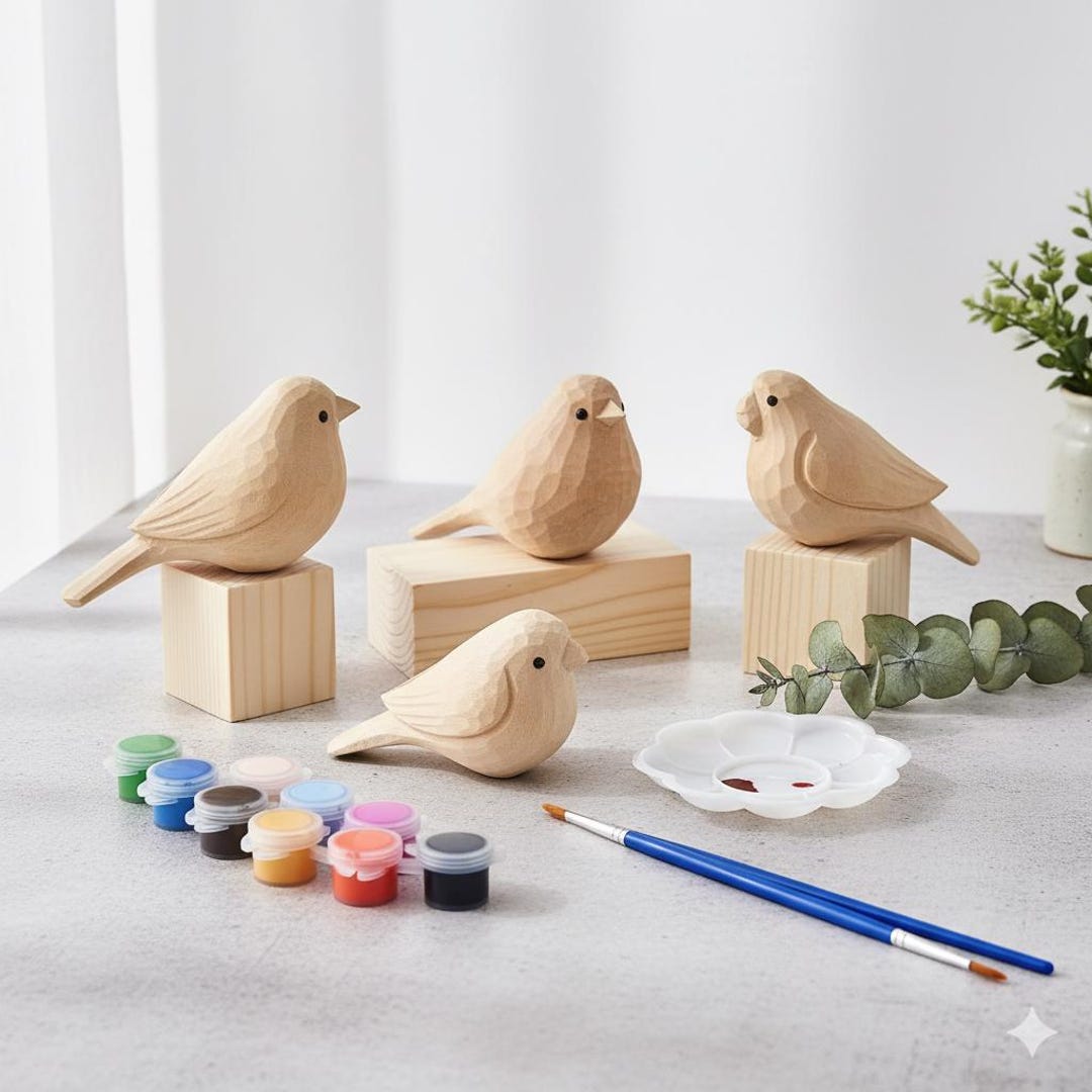 DIY Wood Bird Carving Bird Painting Kit, Handmade Wooden Bird Desktop ...
