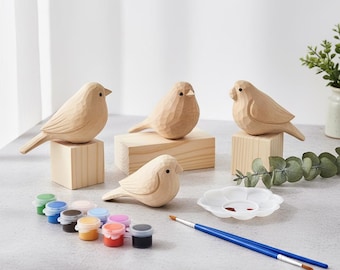 DIY Wood Bird Carving Bird painting kit, Handmade Wooden Bird Desktop Decor Ornament, Natural wood animals decor, Decor Birthday Gifts