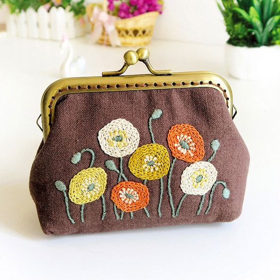 Embroidery Coin Purse Kit Embroidery Chinese Lovely Floral Pattern