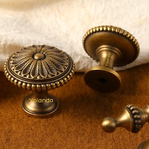 Polka dot Gold Cabinet Handles Pull Antique Brass Drawer Door Handles Pulls Knobs laser engraved Bronze Wardrobe Knobs handles pull