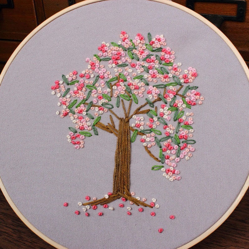 Diy Kit embroidery beginner cherry blossom tree embroidery Etsy
