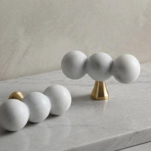 Beaded T knob Carrara White Marble Brass Cupboard Cabinet knobs handles luxury marble Dresser Drawer knob Wardrobe closet knob pull handle