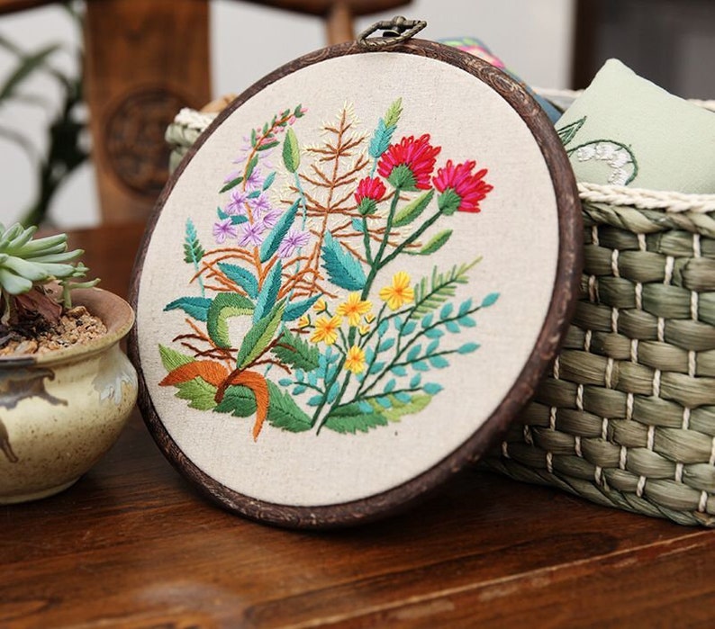 Embroidery Kit Beginner Flower Diy Embroidery Kit Modern Etsy
