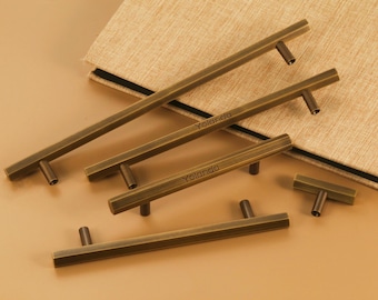 Geborsteld antiek koperen kast trekt handvat Zeshoekige messing ladekastknoppen trekt lasergegraveerd goud keukengrepen Trekker garderobekast