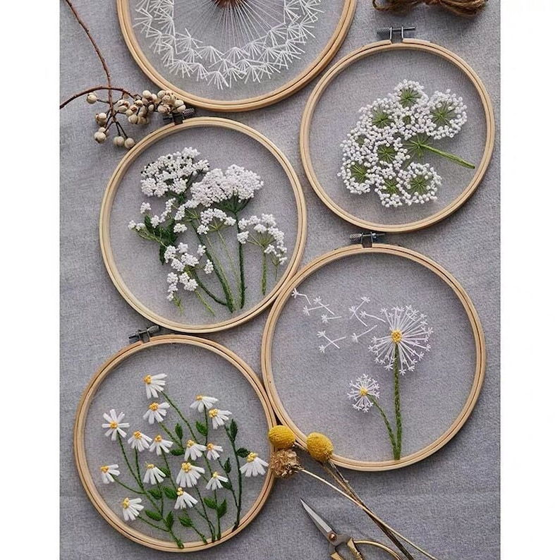 Embroidery Kit Beginner flower diy, embroidery kit modern plants, diy Kit Embroidery gift, diy Kit adult kids, gift for mom image 1