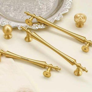 Solid Brass Cabinet Pulls knobs, Texture Gold Dresser Knobs handle, Cupboard Drawer Pulls Knobs Handles, laser engraved Wardrobe handle