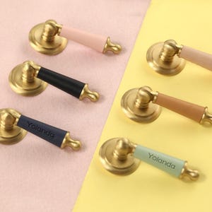 Leather Drop Knobs Pulls Brass Dresser Drawer handles, Single hole cabinet knobs nursery, laser engraved cabinet Wardrobe knob handles